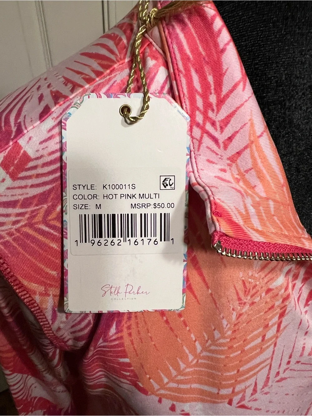 NWT Stella Parker Long Sleeve Cover-Up Zip Pullover - Pink Orange Palm Print